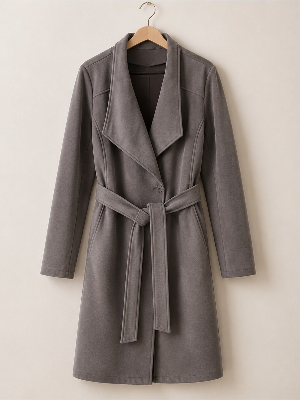 Women’s Size 12 Stretch Vegan Suede Belted Trench Coat